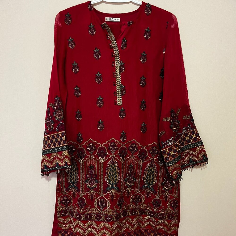 2 Piece Silk Cotton Net Embroidered Formal Suit - Indian/ Pakistani